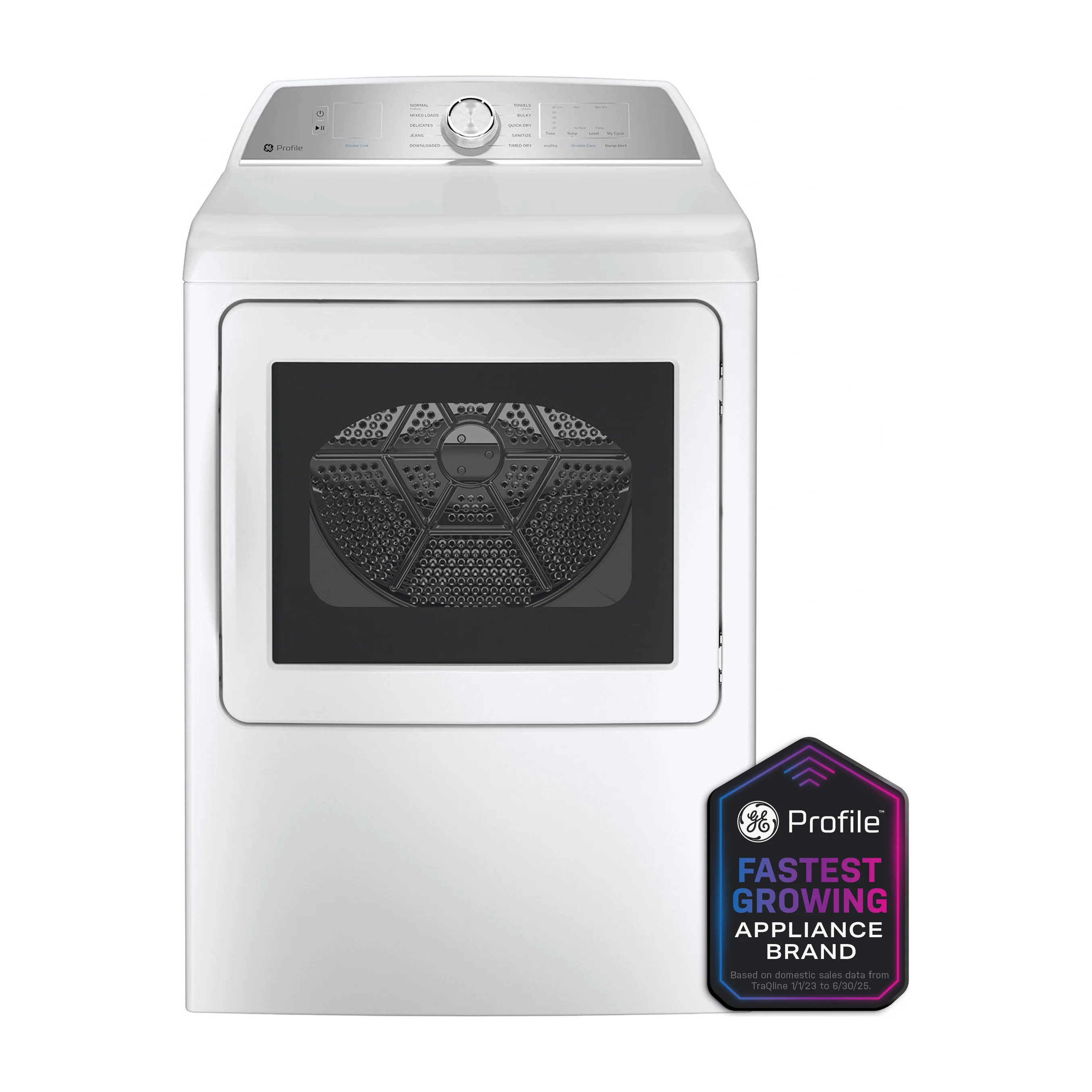 Factory Closeout GE Profile GE Profile™ 7.4 cu. ft. Capacity aluminized alloy drum Electric Dryer with Sanitize Cycle and Sensor Dry