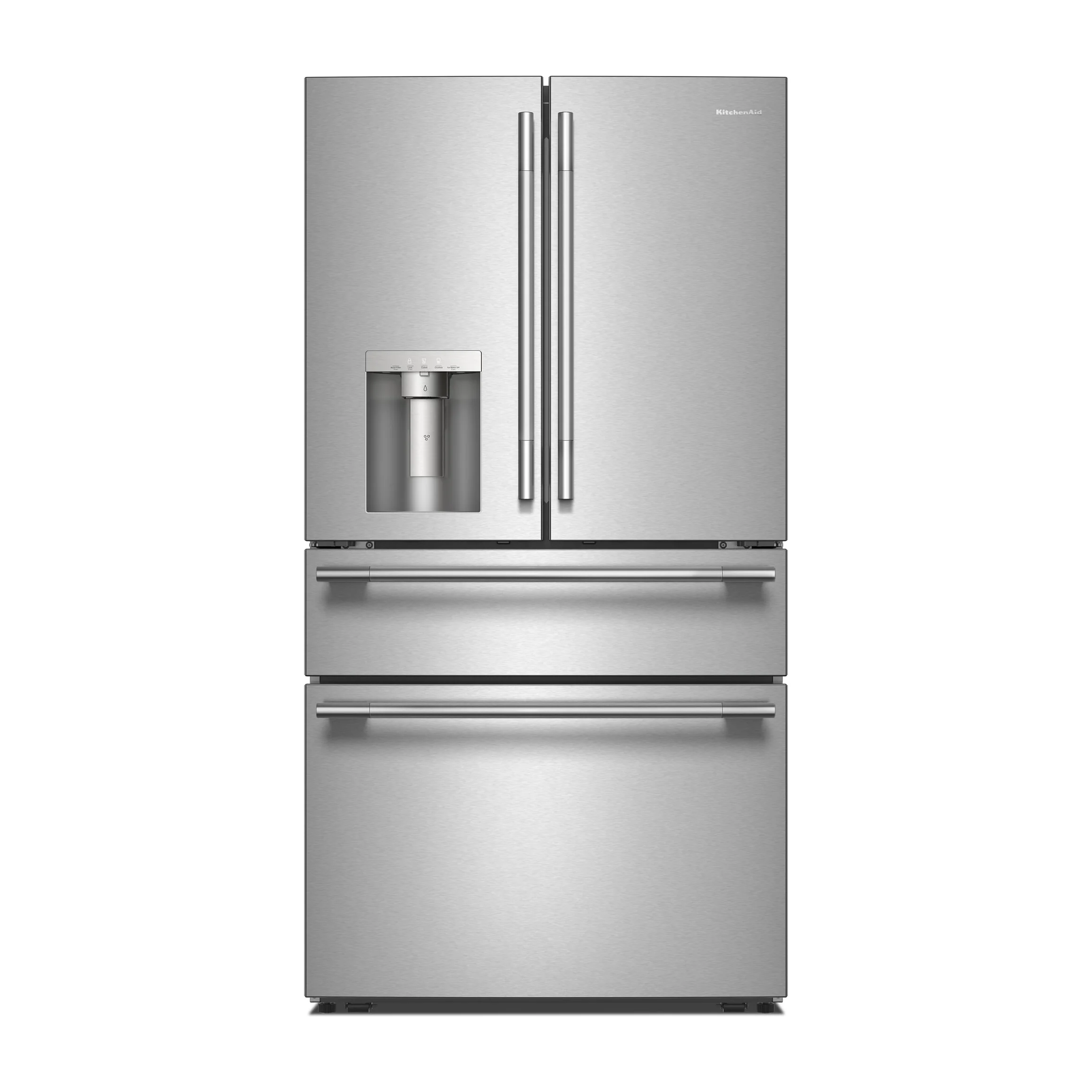 Factory Closeout KitchenAid 29 Cu. Ft. 36-Inch 4-Door French Door Refrigerator with Exterior Ice and Water Dispenser in PrintShield® Stainless Steel